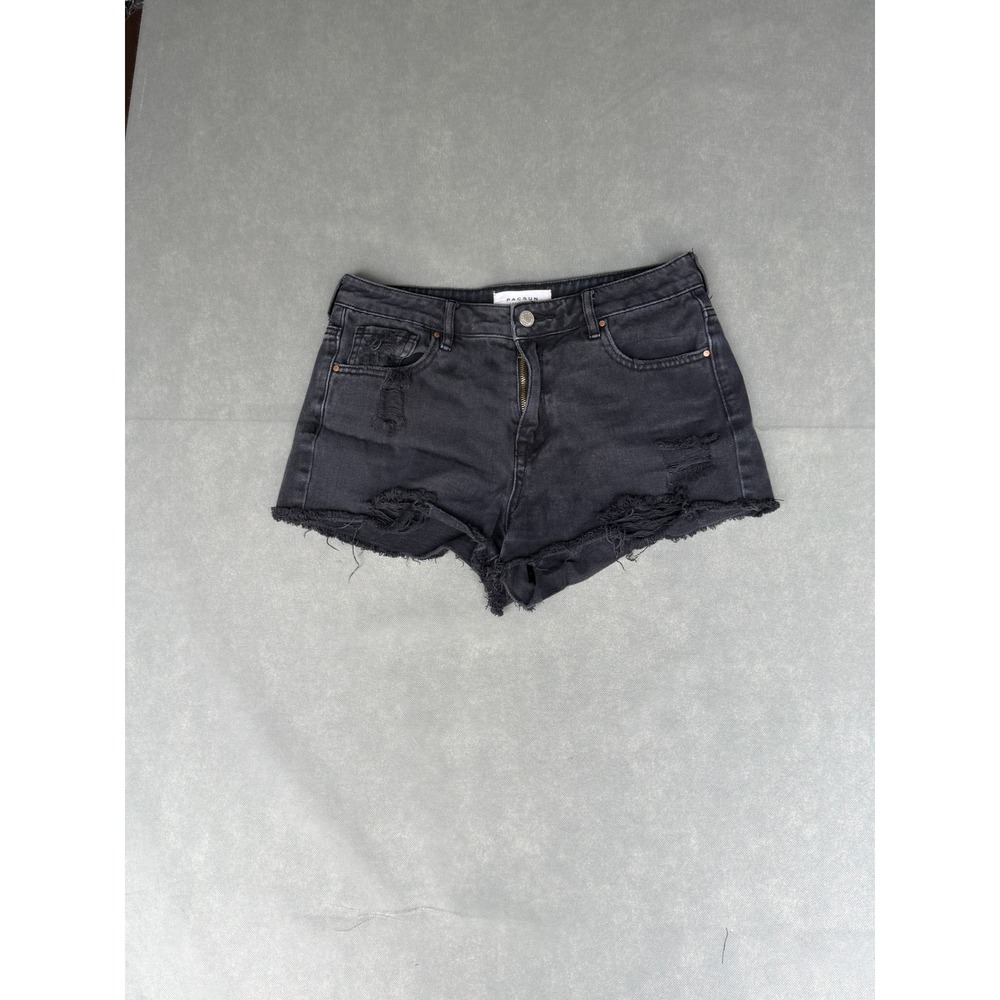 PacSun Black Distressed Denim Shorts High Waisted Frayed Hem Size 32 Waist